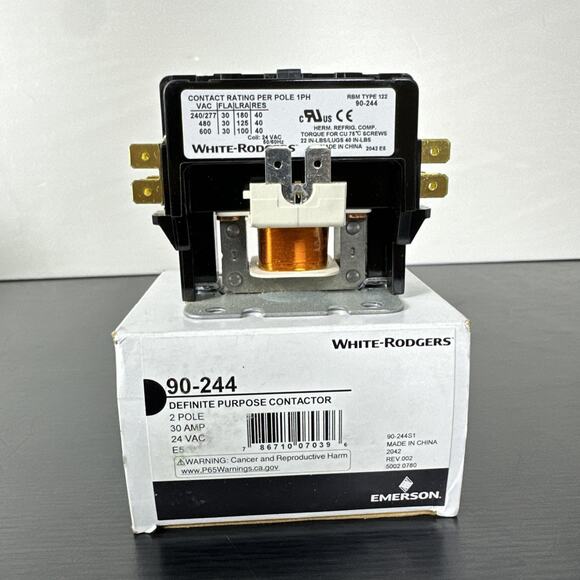 White Rodgers Magnetic Contactor 50/60Hz 30A 40A 2-Poles 24VAC 90-244 - Picture 1 of 9